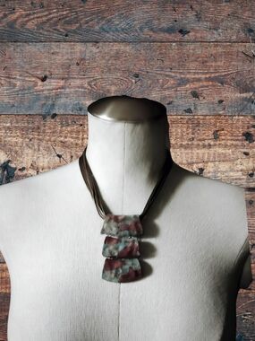 Vintage Boho Tiered Patina Copper Statement Necklace - Multi-Strand Cord